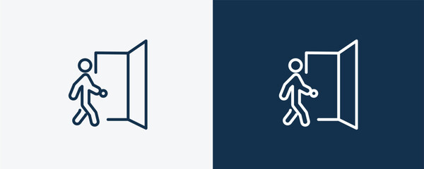 come in icon. Outline come in icon from humans and behavior collection. Linear vector isolated on white and dark blue background. Editable come in symbol.