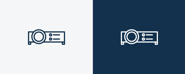 video projector icon. Outline video projector icon from hardware and equipment collection. Linear vector isolated on white and dark blue background. Editable video projector symbol.