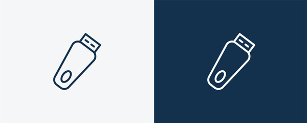 pendrive with cover icon. Outline pendrive with cover icon from hardware and equipment collection. Linear vector isolated on white and dark blue background. Editable pendrive with cover symbol.
