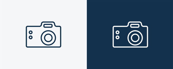 big camera icon. Outline big camera icon from hardware and equipment collection. Linear vector isolated on white and dark blue background. Editable big camera symbol.