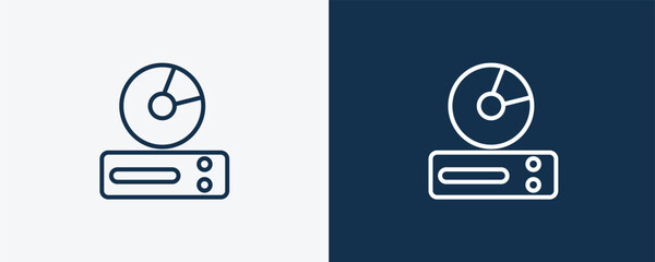 cd room icon. Outline cd room icon from hardware and equipment collection. Linear vector isolated on white and dark blue background. Editable cd room symbol.