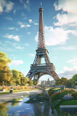 Obraz premium An iconic landmark, the Eiffel Tower, capturing the essence of a popular tourist destination. Generative AI technology