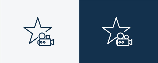 famous cinema star icon. Outline famous cinema star icon from cinema and theater collection. Linear vector isolated on white and dark blue background. Editable famous cinema star symbol.