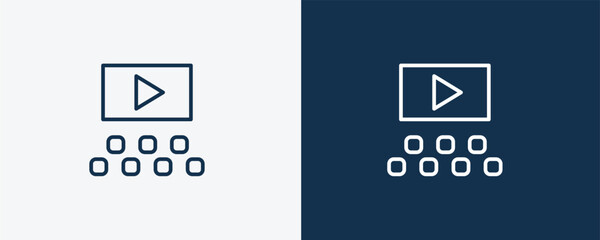 film viewer icon. Outline film viewer icon from cinema and theater collection. Linear vector isolated on white and dark blue background. Editable film viewer symbol.