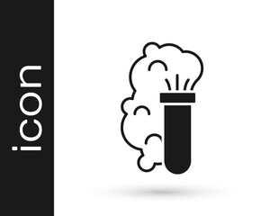 Black Chemical experiment, explosion in the flask icon isolated on white background. Chemical explosion in a test tube. Vector