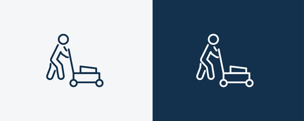 cutting lawn icon. Outline cutting lawn icon from behavior and action collection. Linear vector isolated on white and dark blue background. Editable cutting lawn symbol.