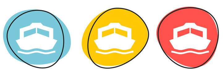 Button Banner für Website oder Business: Motorboot, Fähre oder Hafen
