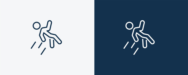 man falling icon. Outline man falling icon from behavior and action collection. Linear vector isolated on white and dark blue background. Editable man falling symbol.