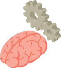 Intellectual property icon isometric vector. Realistic human brain and two gear. Modern financial technology, blockchain