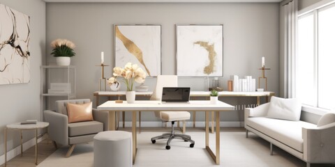 Obraz na płótnie Canvas Modern Stylish Home Office Setup AI Generated