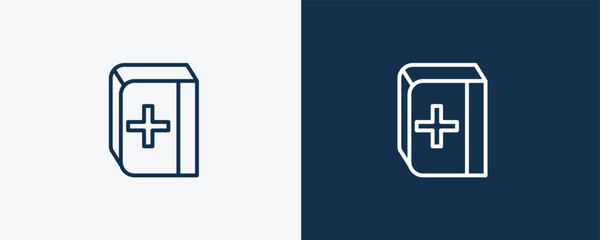 medical book icon. Outline medical book icon from health and medical collection. Linearvector isolated on white and dark blue background. Editable medical book symbol.