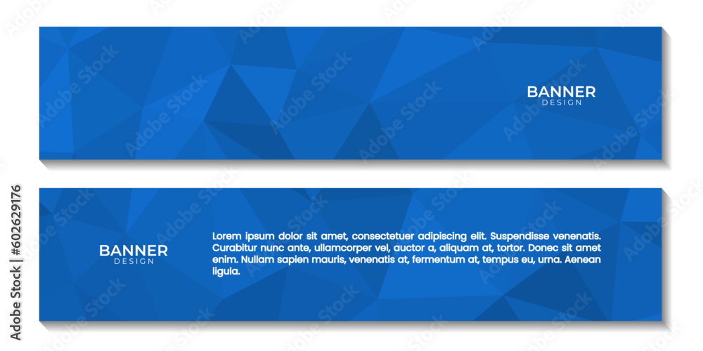 Poster set of banners with abstract blue geometric background with triangles