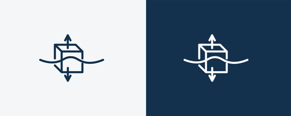 archimedes principle icon. Outline archimedes principle, equipment icon from education collection. Linear vector isolated on white and dark blue background. Editable archimedes principle symbol.