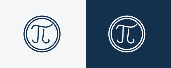 pi icon. Outline pi, greek icon from education collection. Linear vector isolated on white and dark blue background. Editable pi symbol. - obrazy, fototapety, plakaty