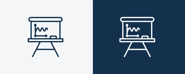 writing whiteboard icon. Outline writing whiteboard, education icon from education collection. Linear vector isolated on white and dark blue background. Editable writing whiteboard symbol.