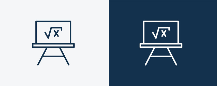 square root in class icon. Outline square root in class, calculation icon from education collection. Linear vector isolated on white and dark blue background. Editable square root in class symbol.