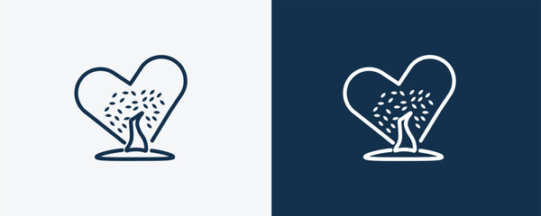 tree with hearts icon. Outline tree with hearts, heart icon from ecology collection. Linear vector isolated on white and dark blue background. Editable tree with hearts symbol.