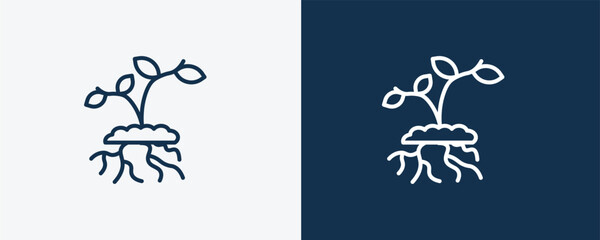 growing plant icon. Outline growing plant, leaf icon from ecology collection. Linear vector isolated on white and dark blue background. Editable growing plant symbol.