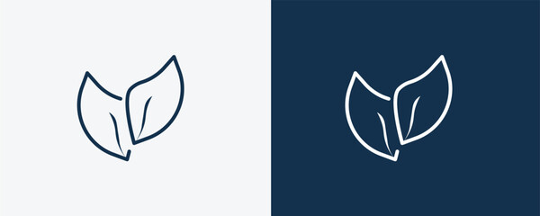 Fototapeta premium two leaves icon. Outline two leaves, natural icon from ecology collection. Linear vector isolated on white and dark blue background. Editable two leaves symbol.