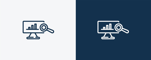data analyser icons. Outline data analyser, data icon from computer and tech collection. Linear vector isolated on white and dark blue background. Editable data analyser symbol.