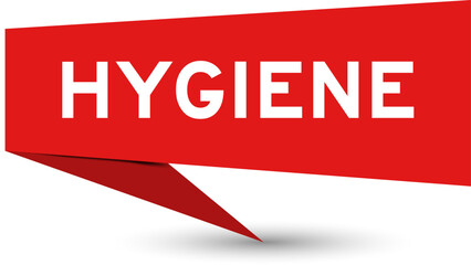 Red color speech banner with word hygiene on white background
