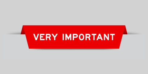 Red color inserted label with word verty important on gray background