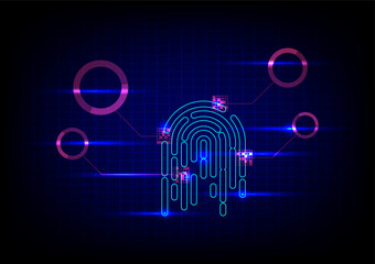 Cyber security and cyber crime concept. Electronic thumb fingerprint on futuristic technology abstract background. Digital protection. Scanning for protecting data. Hacker protection.