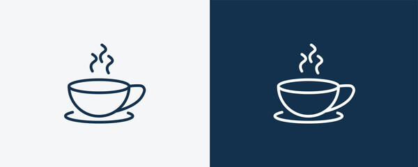 breakfast cup icon. Outline breakfast cup icon from restaurant collection. Linear vector isolated on white and dark blue background. Editable breakfast cup symbol.