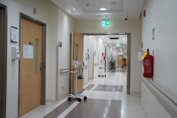 Mouwasat Hospital Emergency Al Khobar. Hospital hallway for birth or delivery baby rooms with fire...