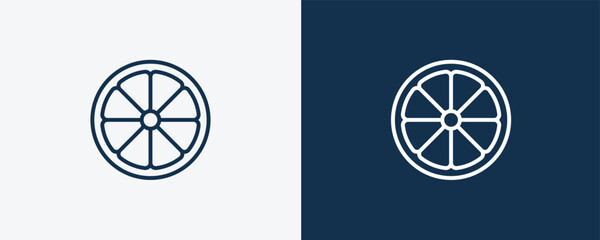 half lemon icon. Outline half lemon icon from restaurant collection. Linear vector isolated on white and dark blue background. Editable half lemon symbol.