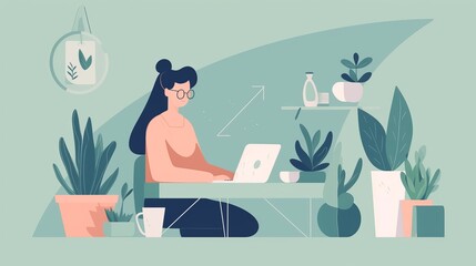 Woman at desk surrounded by succulent plants