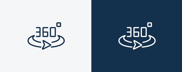 360 degrees icon. Outline 360 degrees icon from artificial intellegence collection. Linear vector isolated on white and dark blue background. Editable 360 degrees symbol.