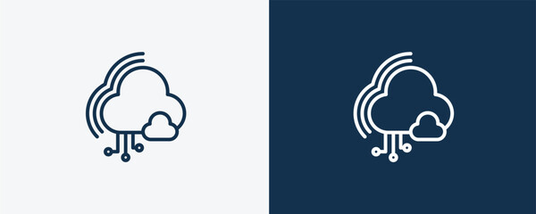 cloud computing icon. Outline cloud computing icon from artificial intellegence collection. Linear vector isolated on white and dark blue background. Editable cloud computing symbol.