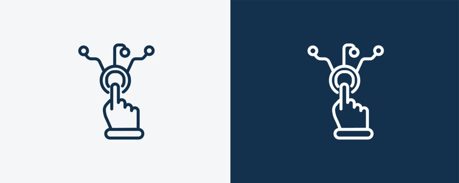 interactivity icon. Outline interactivity icon from artificial intellegence collection. Linear vector isolated on white and dark blue background. Editable interactivity symbol.