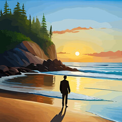 A tranquil beach at sunset generated ai