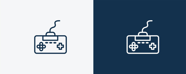 antique gamepad icon. Outline antique gamepad icon from technology collection. Linear vector isolated on white and dark blue background. Editable antique gamepad symbol.