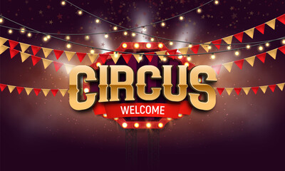 Retro Circus banner with garland flag. Vector illustration.