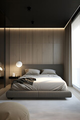 Classic style bedroom interior with modern bed in luxury house. AI generated