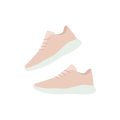WebPair of pink sneakers for jogging and sports. Sport shoes for training. Isolated vector illustration. 