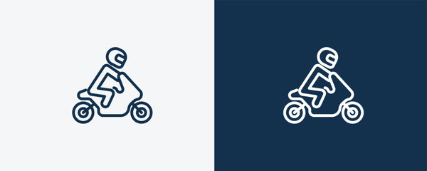 motorbike riding icon. Outline motorbike riding icon from sport and game collection. Linear vector isolated on white and dark blue background. Editable motorbike riding symbol.