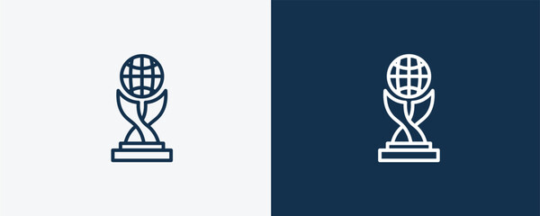 world cup icon. Outline world cup icon from sport and game collection. Linear vector isolated on white and dark blue background. Editable world cup symbol.