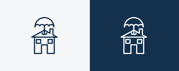 Obraz premium real estate insurance icon. Outline real estate insurance icon from Insurance and Coverage collection. Linear vector isolated on white and dark blue background. Editable real estate insurance symbol.