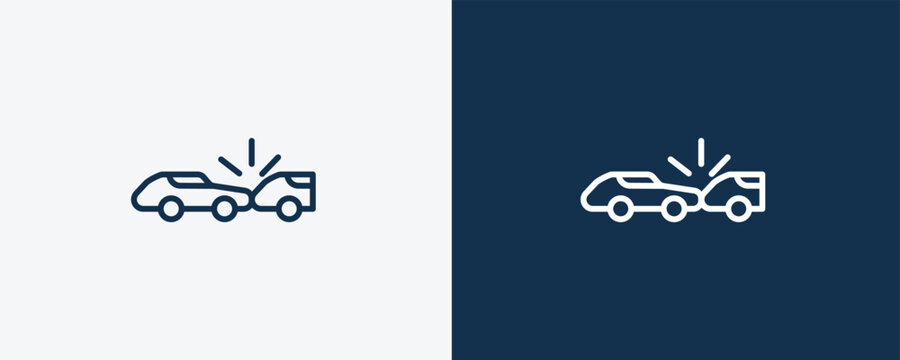 rear end collision icon. Outline rear end collision icon from Insurance and Coverage collection. Linear vector isolated on white and dark blue background. Editable rear end collision symbol.