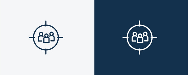 target audience icon. Outline  target audience icon from Human Resources collection. Linear vector isolated on white and dark blue background. Editable target audience symbol.