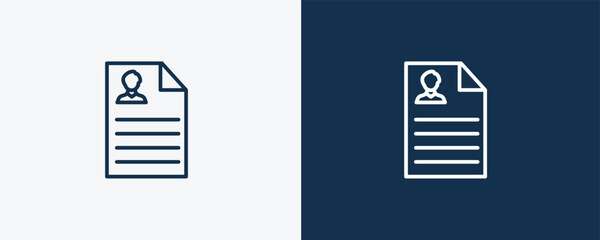 resume icon. Outline  resume icon from Human Resources collection. Linear vector isolated on white and dark blue background. Editable resume symbol.