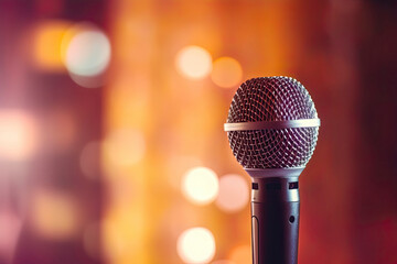 Public speaking backgrounds, Close-up the microphone on stand for speaker speech presentation stage