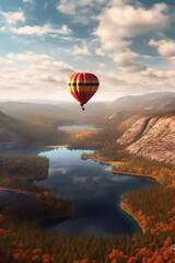 A hot air balloon floating over a stunning landscape, providing a unique perspective and sense of adventure for travelers. Generative AI technology