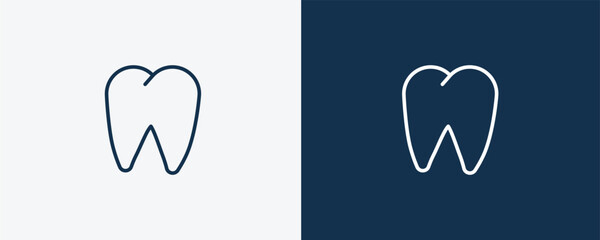 tooth icon. Outline tooth icon from medical collection. Linear vector isolated on white and dark blue background. Editable tooth symbol
