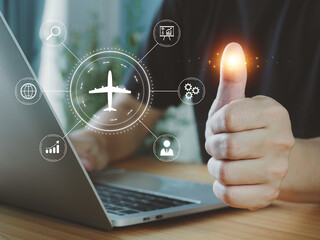 man thumbs up working airline technology travel comfort
