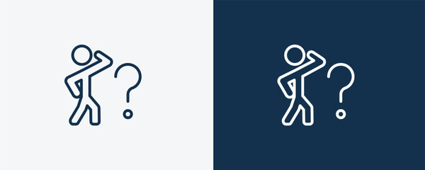 curious human icon. Outline curious human icon from feeling and reaction collection. Linear vector isolated on white and dark blue background. Editable curious human symbol.